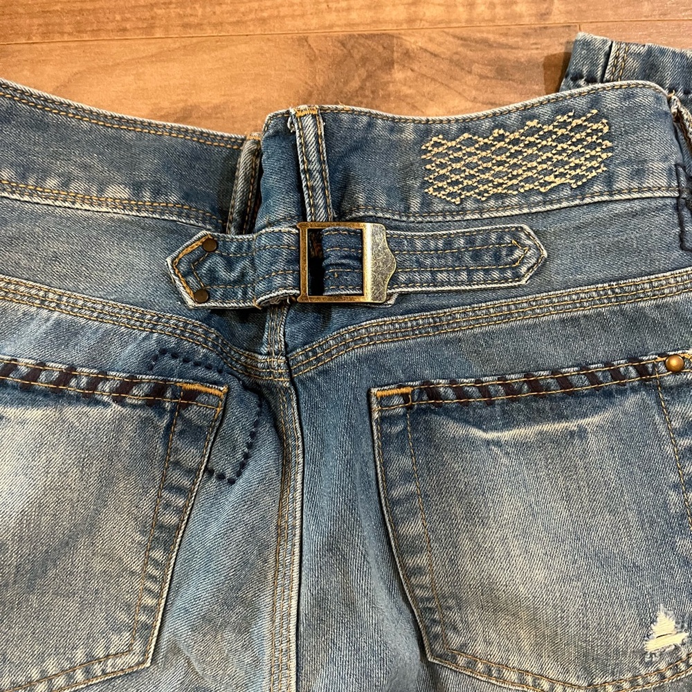Vintage Eddie Bauer Distressed Patchwork Jeans Relaxed Boyfriend Back Buckle - Picture 2 of 14